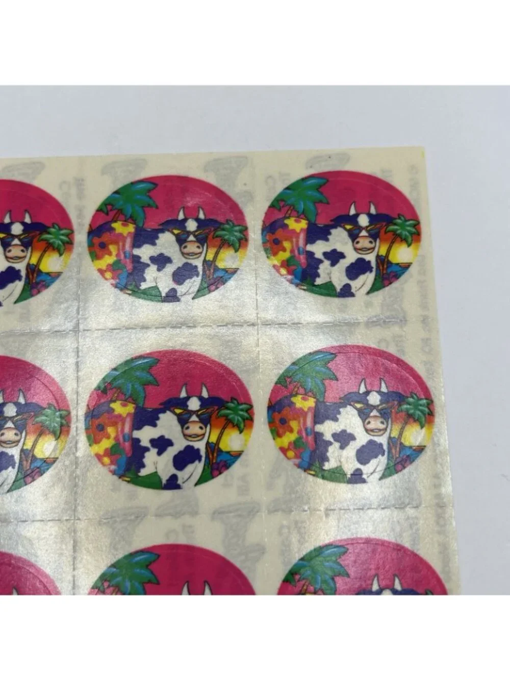 Lisa Frank #S112 FLOWER COWS PALM TREE FULL SHEET Stickers RARE VINTAGE Pink Fun